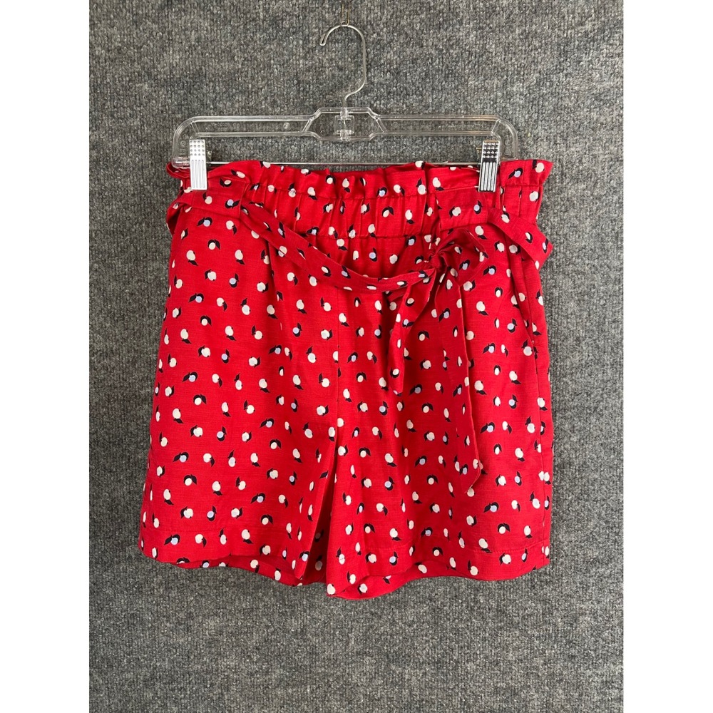 Maison Jules Shorts Womens Medium Red Excellent Paperbag Waist Tie Front Print